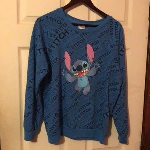 Stitch Disney Graphic Letter Spellout Blue Crew Neck Sweatshirt Girls XL 15/17